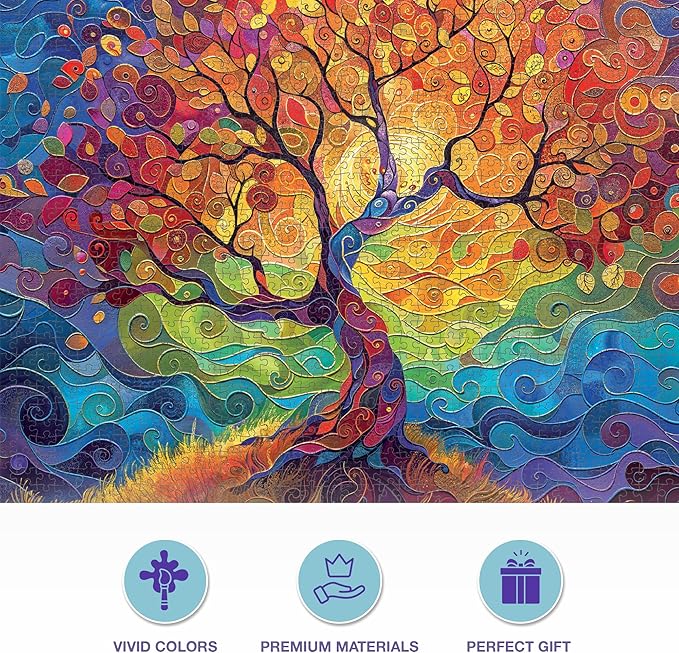 Cross & Glory - The Eternal Tree of Life - 1000 Piece Jigsaw Puzzle for Adults | Vibrant Rainbow Tree Puzzle | Meaningful Challenge | Best New Artistic Puzzle