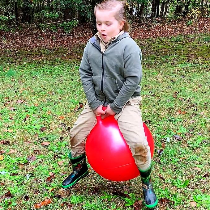 AppleRound Space Hopper Ball with Air Pump, 18in/45cm Diameter for Age 3-7, Kangaroo Bouncer, Hippity Hoppity Hop Ball for Children, Plain Color (Red)