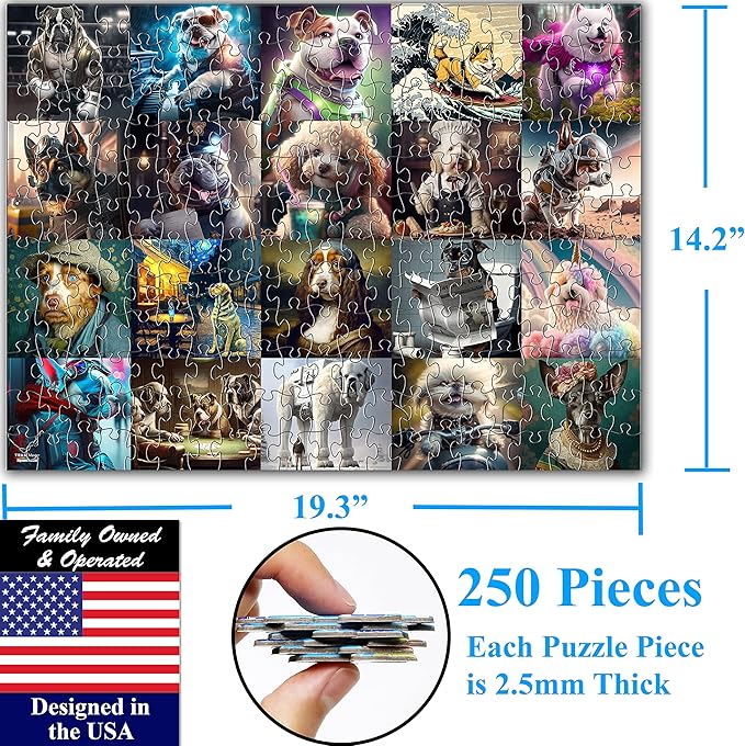 Think2Master Funny Dogs 250 Pieces Jigsaw Puzzle Featuring heartwarming Puppies and Dogs. Puzzle for Adults, Teens & Families. Great Gift. Size: 14.2” X 19.3”
