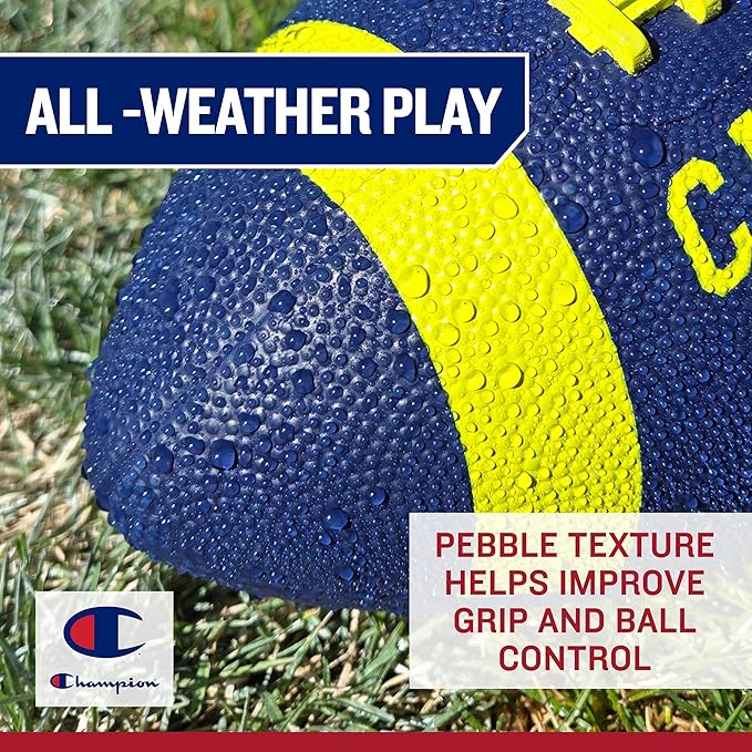Champion Blitz Football, All-Weather Football, Enhanced Grip, Durable Rubber Cover and Molded Laces, for Outdoor Sports & Training, Includes 6 Ball Pump