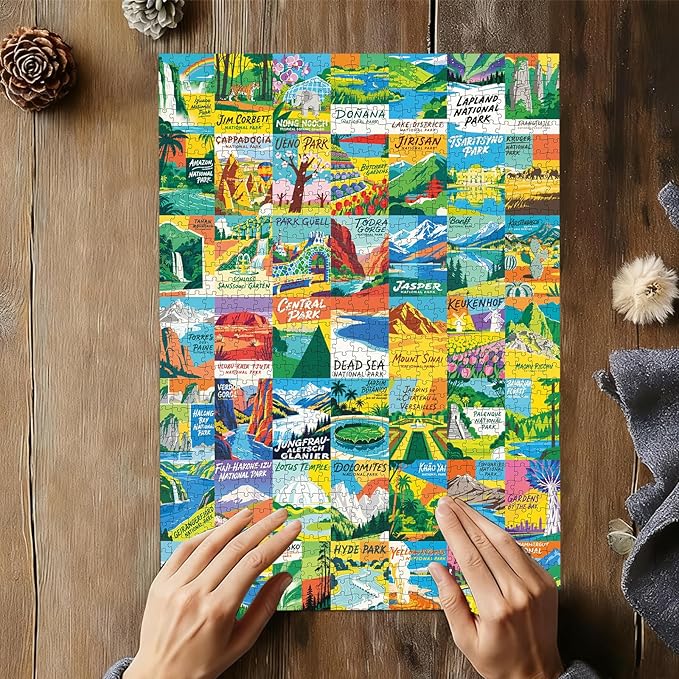Jigsaw Puzzle 1000 Pieces with Letters on Back National Parks Famous Paintings Global Architecture Puzzle for Adults Kids Teens Ages 8-12 Boys Girls Valentines for Class(National Parks)