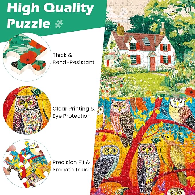 2 Pack 500 Piece Puzzles for Adults,Country Jigsaw Puzzles 500 Pieces,Owl Forest Puzzles for Adults Jigsaw Puzzles Sets Puzzle with Letters on Back Challenging Puzzles Family Game Gift Toy
