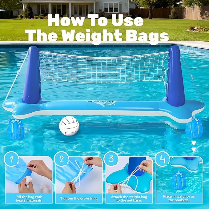 JOYIN Inflatable Volleyball Net & Basketball Hoops Pool Float Set; Balls Included for Kids/Adults, Summing Pool Game, Floating, Summer Floaties, Volleyball Court |Basketball,L-Dark Blue