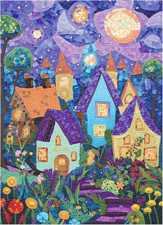 Jigsaw Puzzles for Adults 1000 Pieces, Stained Glass Art Difficult Challenging Unique Puzzle for Game Night Family Home Decor, 20x27 Inches, Glass House
