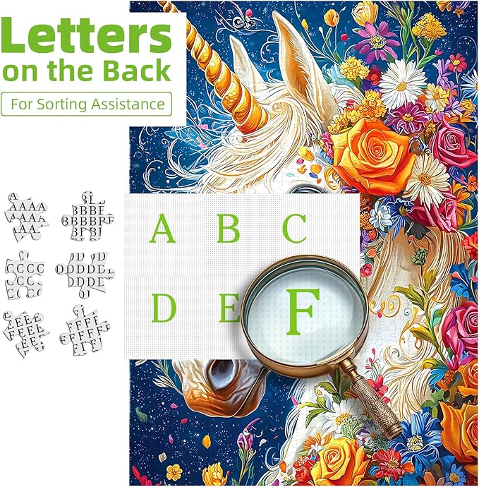 Magical Unicorn Puzzle for Adults 500 Pieces Floral Fantasy Animal Enchanted Fairy Tale Art Jigsaw Puzzle with Letters on Back Perfect Challenging Game Night for Adults, Seniors & Family