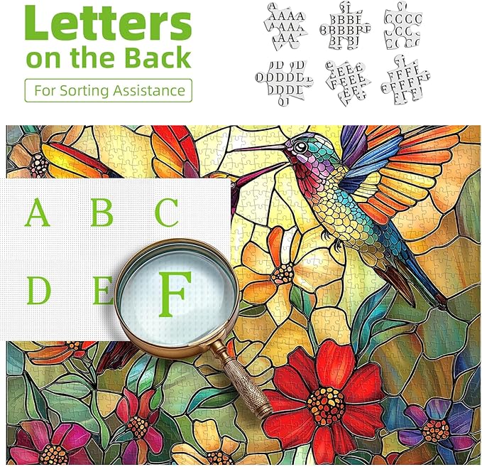 Vintage Paint Hummingbird Flower 500 Piece Puzzles for Adults, Easy Large Piece Puzzle for Seniors, Challenge Art Jigsaw Puzzles, for Gifts Party Games Family, 20x20 Inch Dust Free