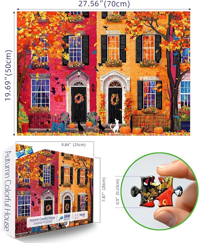 Color Townhouses 1000 Piece Puzzle for Adults, Funny Puzzles for Adults 1000 Pieces with HD Print & Poster, 27.5 * 19.7 in Dust Free, for 2026 Gifts Family Party Games