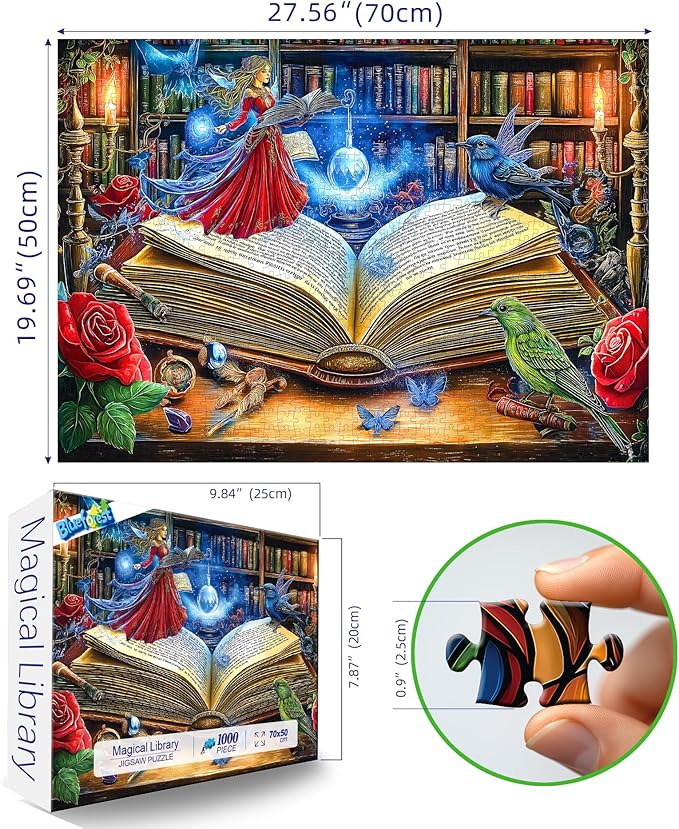 Blueforest 1000 Piece Puzzle for Adults - Magical Spellbook Fairy Fantasy Art, 27.5x19.7 Inches Premium Jigsaw Puzzle for Game Nights Relaxation & Home Decor