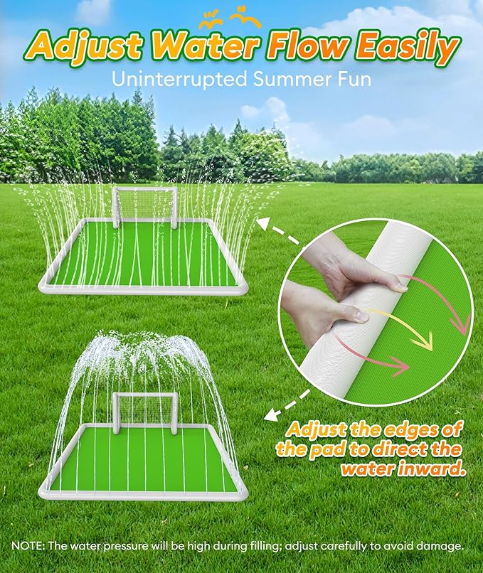 EPN Splash Pad for Kids & Dogs, 118 x138 Extra Large Thicker & Non-Slip Sprinkler Pad, Outdoor Water Toy with Soccer Goal & Ball, Backyard Play Mat Splash Pool for Lawn Garden Summer Fun Age 4-12