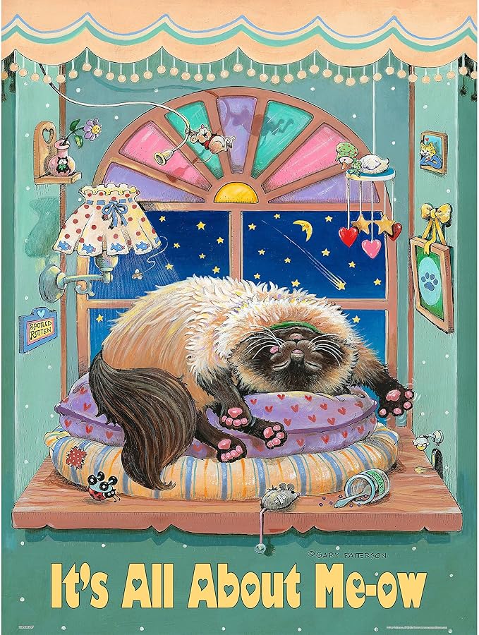 PieceRelax PieceClicks Plastic Jigsaw Puzzle for Adults 1000 Pieces - Gary Patterson - It's All About Me-ow - 25.2 X 18.9 Inches, Most Satisfying Table Games, No Glue Needed [U1062]