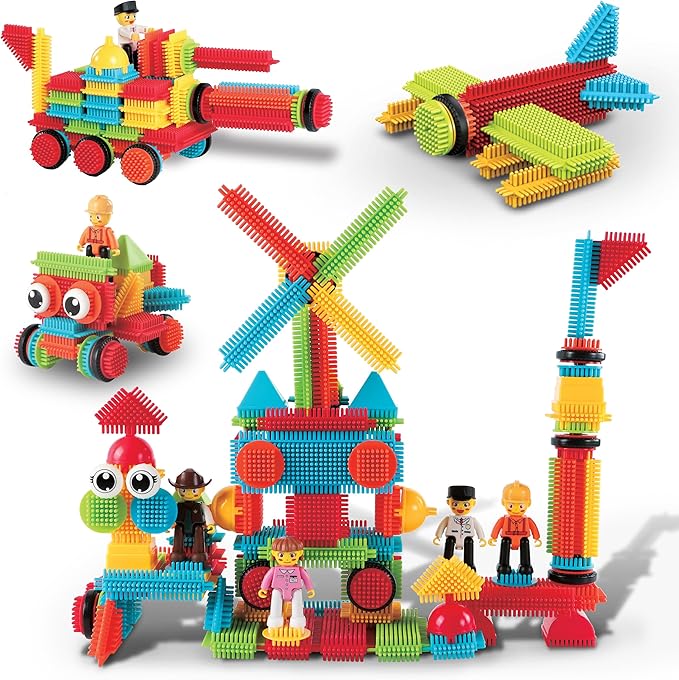 PicassoTiles 116pc Hedgehog Building Blocks Construction Toy Set with Interlocking Tiles Idea Book 4 Action Figure Characters and Decorative Eyes STEM Educational Playset for Kids Ages 3 Plus PTB116