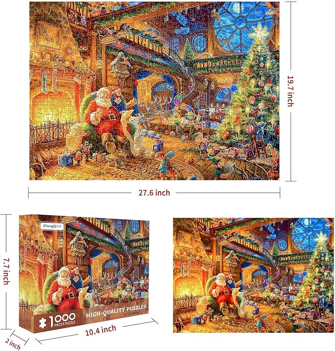 1000 Piece Christmas Puzzle for Adults Christmas Puzzle 1000 Pieces Santa Claus Puzzles Santa's House Oil Painting Puzzles Christmas Jigsaw Puzzle 1000 Pieces for Adults Teens Kids Challenging Gift