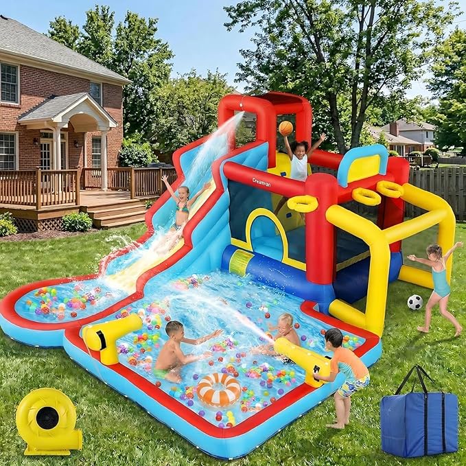 AKEYDIY Water Slide Bounce House,13×12.5ft Waterfall Waves Mega Water Slides Park |Inflatable Water Slide for Big Kids 8-12 &3-10,Large Pool,Blow Up Water Slide for Kids Backyard Outdoor