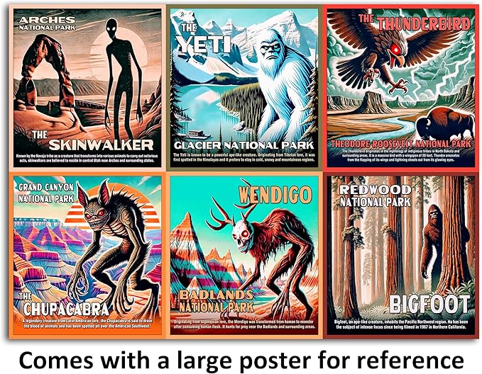 National Park Lore Cryptids Bigfoot Puzzle | 1000 Piece Puzzle | Vintage National Parks Puzzle for Adults | Blue Porcupine Puzzles