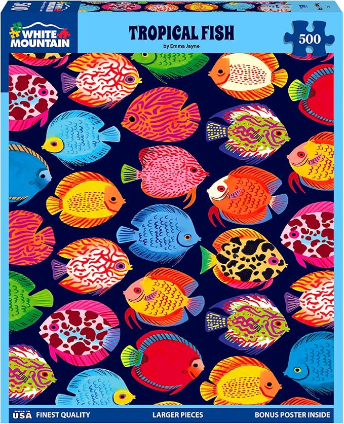 White Mountain 500 Piece Jigsaw Puzzle Fun Collage Ocean Animal Puzzles with Large Pieces Gift for Adults and Family 18"x24" - Tropical Fish