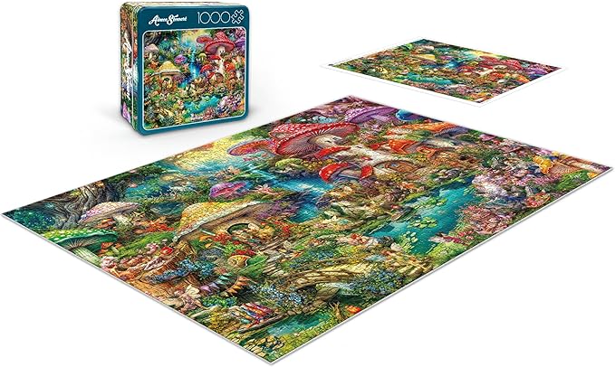 Buffalo Games - Merry Mushroom Village Picnic - Aimee Stewart - 1000 Piece Jigsaw Puzzle in Premium Collector’s Tin - Fun Challenge for Adults & Families