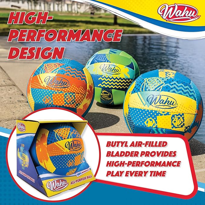 Wahu 100% Waterproof All-Purpose Pool Ball for Beach Volleyball, Soccer, and More, 6.5" Round Water Ball for Beach and Pool Sports Games