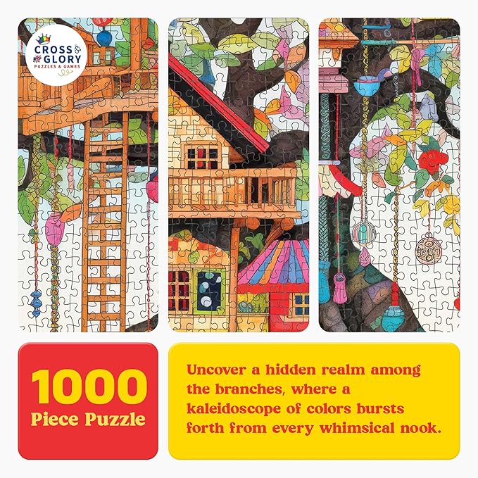 Cross & Glory Jigsaw Puzzles 1000 Pieces for Adults | Fantastical Treehouse Escape | Whimsical Art | Whimsical 1000 Piece Puzzle for Adults | Vibrant Treehouse Puzzle | Satin Finish | 20x27 Inches