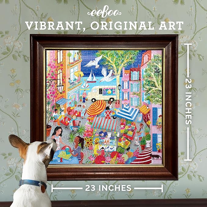eeBoo 1000 Piece Puzzle - Marketplace in France Jigsaw Puzzle for Adults, Square 23" x 23" Made with Recycled Board & Vegetable-Based Ink