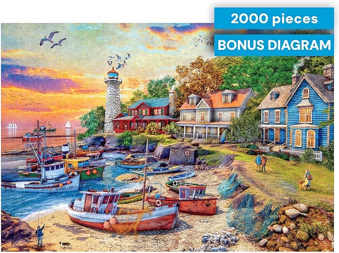 Buffalo Games - American Harbor Town by Dominic Davison 2000 Piece Jigsaw Puzzle for Adults - Challenging Puzzle Perfect for Game Nights - Finished Size is 38.5 x 26.5 – Precision-Cut Pieces