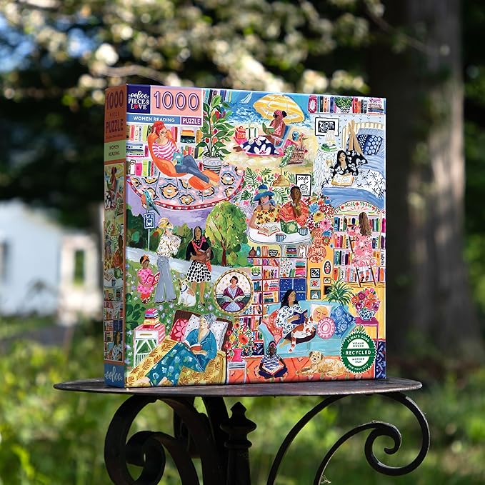 eeBoo 1000 Piece Puzzle - Women Reading Jigsaw Puzzle for Adults, Square 23" x 23" Made with Recycled Board & Vegetable-Based Ink
