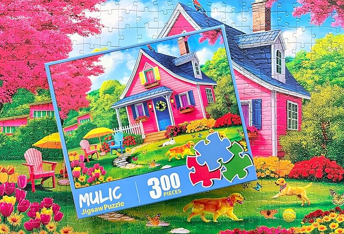 300 Piece Puzzles for Adults Kids - Jigsaw Puzzle - The Pink Courtyard House