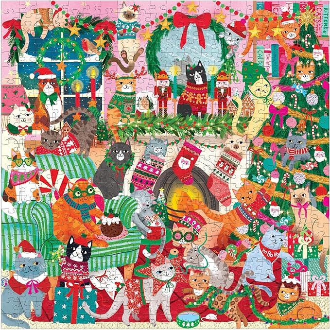 Mudpuppy Merry Catmas! – 500 Piece Family Jigsaw Puzzle with Colorful and Fun Illustrations of Christmas Themed Cats for Children Ages 8 and Up