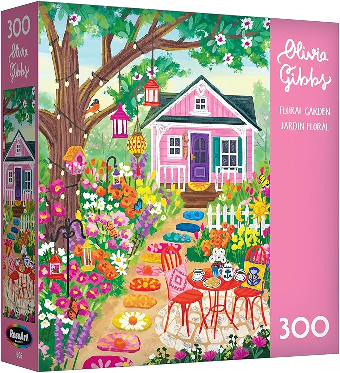 RoseArt - Olivia Gibbs - Floral Garden 300 Piece Jigsaw Puzzle - Colorful Cottage Garden Flowers and Perennials Scene – Adult Puzzle – Finished Size Approx. 18" x 24", Made in USA