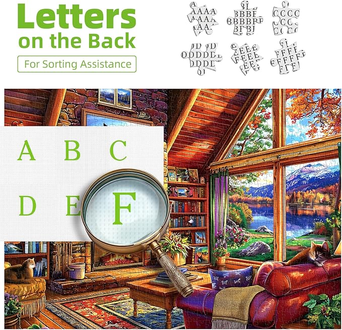 Cabin Living Room 500 Piece Jigsaw Puzzles for Adults Autumn Mountain Lake View Puzzle with Letters on Back Perfect for Game Night Scenic Landscape Puzzle Home Decor & Relaxing Gift- 23x15 Inch