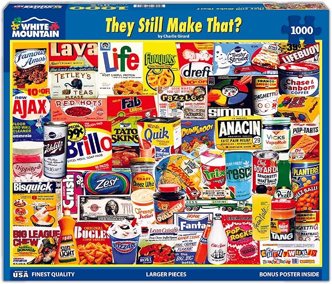 White Mountain 1000 Piece Jigsaw Puzzle Nostalgic Food Label Collage Puzzles with Large Pieces for Adults and Family 24"x30" - They Still Make That?