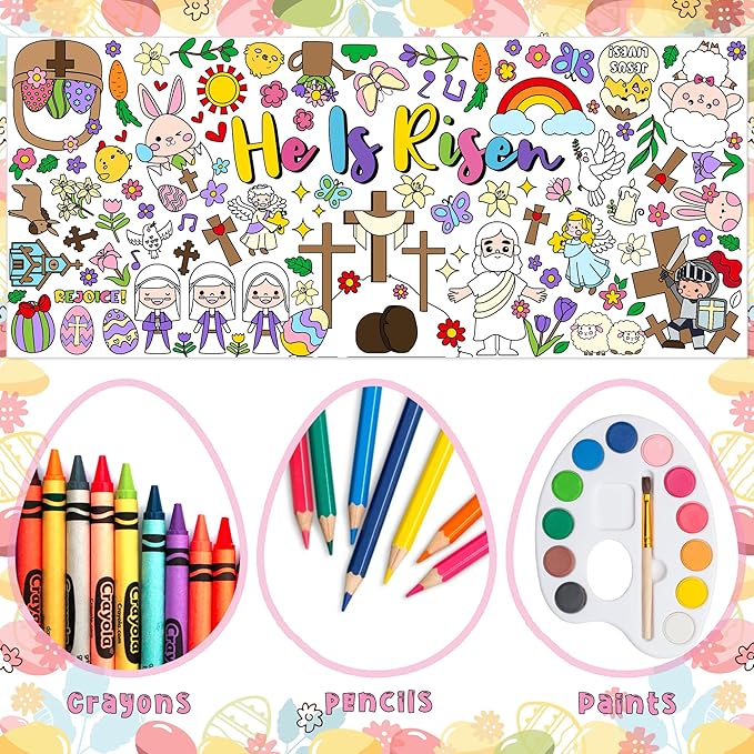 Easter He is Risen Giant Coloring Poster for Kids Huge Religious Theme Blank Paper Banner Large Coloring Table Cover for Classroom Home Party DIY Art Craft Activity Supplies Favor 55 x 23.6 in