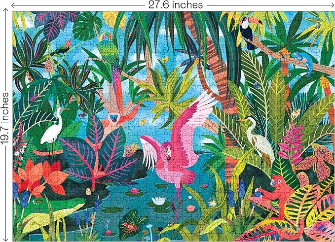 Elena Essex Jigsaw Puzzles - Rainforest Runway | Puzzle 1000 Pieces | Puzzles for Adults | Animal Bird Jungle Flamingo Puzzle | Size 28 x 20 inches