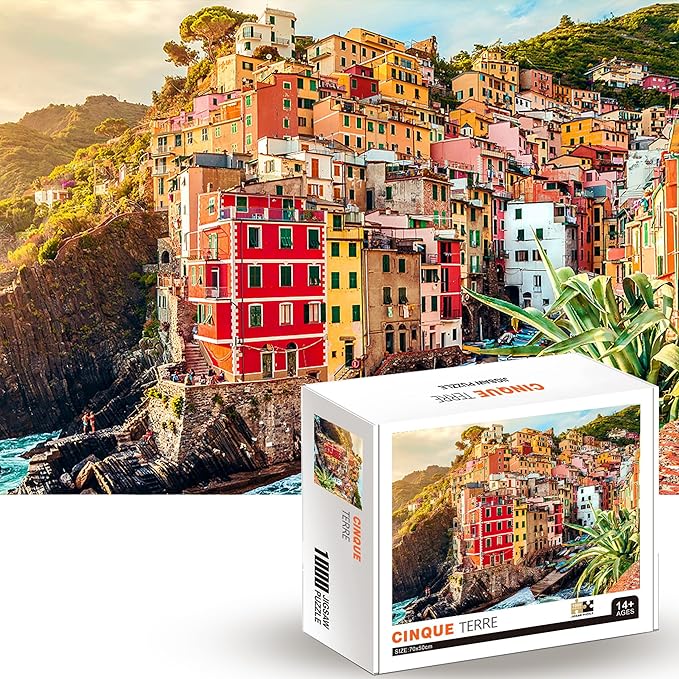 1000 Piece Jigsaw Puzzles for Adults Teens Kids - Fine Art Challenging, Cinque Terre 1000Pcs Puzzle, Family Game Gift, Size 27"x20"