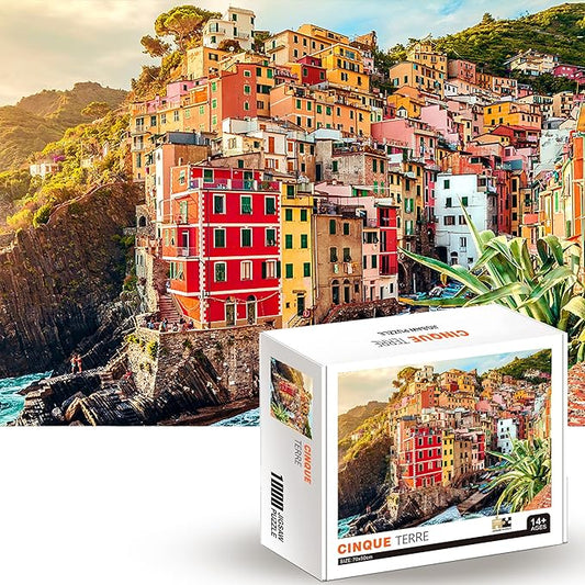 1000 Piece Jigsaw Puzzles for Adults Teens Kids - Fine Art Challenging, Cinque Terre 1000Pcs Puzzle, Family Game Gift, Size 27"x20"