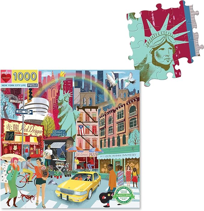 eeBoo 1000 Piece Puzzle - New York Life Jigsaw Puzzle for Adults, Square 23" x 23" Made with Recycled Board & Vegetable-Based Ink