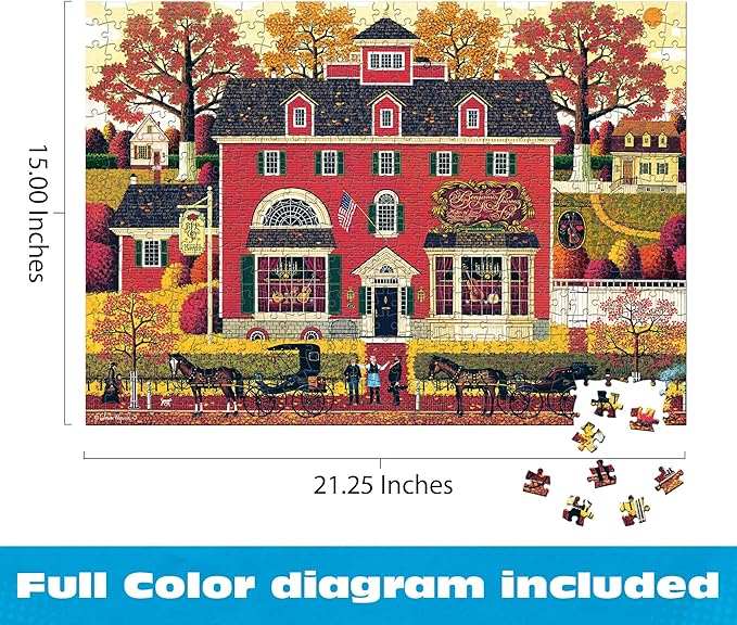 Buffalo Games - Benjamin’s Music Store - Charles Wysocki - 500 Piece Jigsaw Puzzle for Adults - Americana Folk Art Fall Scene with Autumn Colors - Adult Puzzles