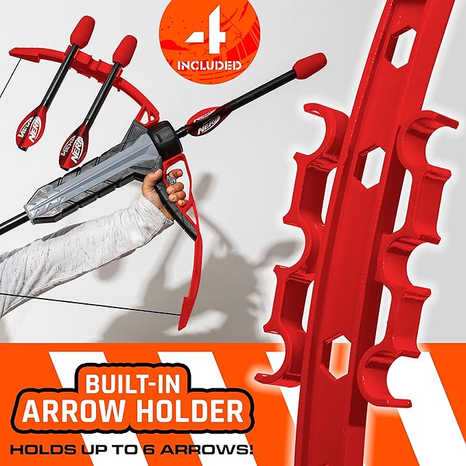 NERF Rip Rocket Kids Toy Bow + Arrow Set - Rip Rocket Blaster Soft Foam Bow + Arrow Set - Indoor + Outdoor Play - Plastic Bow and (4) Foam Tip Arrows - Air Powered
