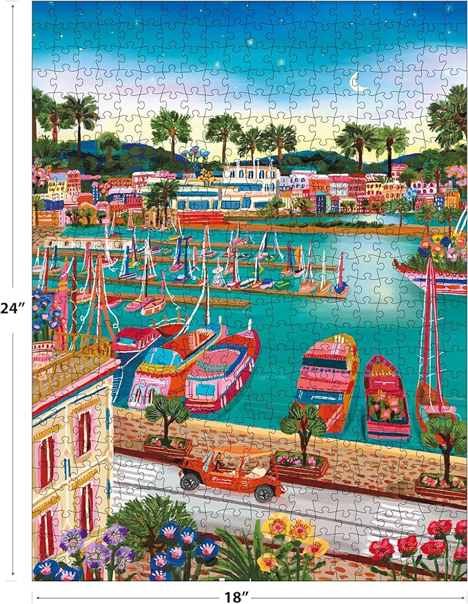 RoseArt - Millie Illustrates - Vieux Port De Cannes - 300 Piece Jigsaw Puzzle - Colorful Scenic Travel Art Illustrated Puzzle for Adults