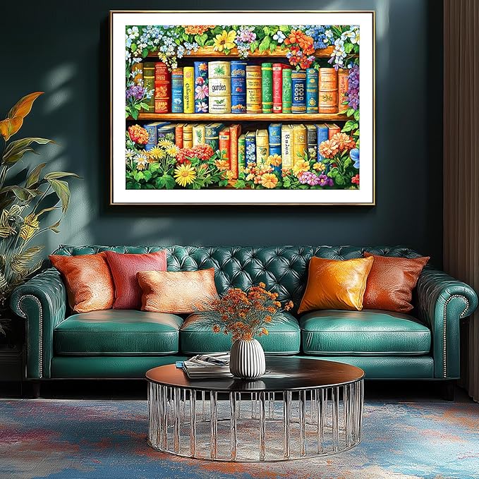 MINIWAN 500 Piece Puzzles for Adults - Floral Bookshelf Jigsaw Puzzle, 23x15 Inches with Unique Irregular Shaped Pieces for Relaxation & Home Wall Decor