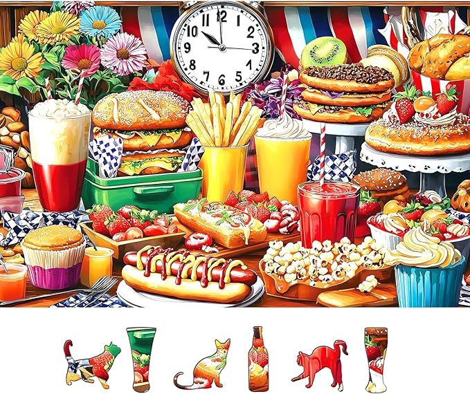 500 Piece Puzzle for Adults, Hamburger Delicious Food Feast Jigsaw Puzzles with Popcorn for Youths Family and Adults Fun Party Food Home Decoration (23 x 15 Inch)