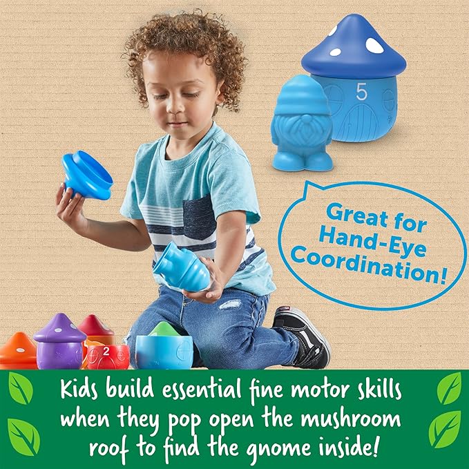 Learning Resources Peekaboo Gnome Homes - Sorting Toys for Toddlers, Colors and Size Recognition, Fine Motor Skills, Montessori Preschool Counting, Educational Activities, Gifts for Boys and Girls