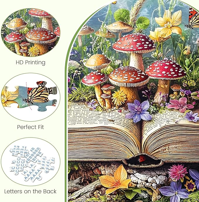 500 Piece Jigsaw Puzzles for Adults, Colorful Fantasy Mushroom Book Puzzles, Fun and Challenging Puzzle for Family Time, Relaxing Gift for Adults, Seniors, 20.5 x 15 in
