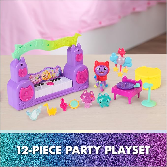 DreamWorks GABBY'S Dollhouse The Movie, Paw-Some Party Story Set with DJ Catnip, 2 Eraser Cat Toy Figures & Accessories, Kids Toys for Girls & Boys Ages 3 and Up