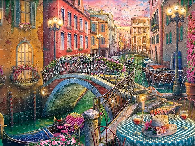 Ceaco - Large Piece Jigsaw Puzzle - Ann Jasperson - Venice Canal at Dusk - Relaxing and Fun Activity for Adults