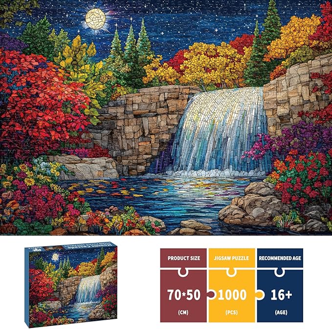 Stained Glass Puzzles for Adults 1000 Pieces, Forest Landscape Jigsaw Puzzles, Nature Difficult Challenging Jigsaw Puzzles, Finished Size 27.56 * 19.69", with 1:1 Poster, Letter on The Back