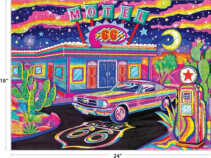 RoseArt - Neon Brights - Route 66 Night - 500 Piece Jigsaw Puzzle for Adults, Neon Retro Landscape