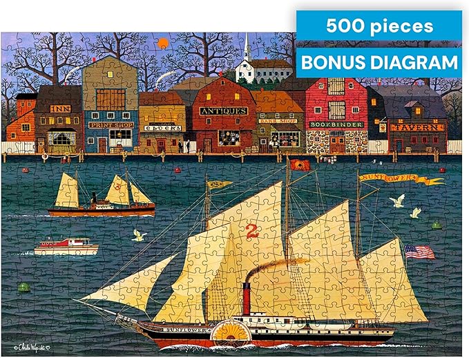Buffalo Games Charles Wysocki The Sunflower 500 Piece Jigsaw Puzzle for Adults – Classic Nautical Harbor Scene with Large Reference Poster