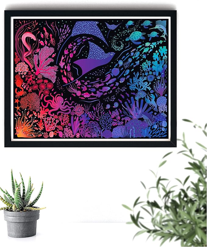 Elena Essex Puzzles for Adults 1000 Pieces - Night Reef | 1000 Piece Puzzle for Adults | Jigsaw Puzzles 1000 Pieces | Coral Reef Ocean Shark | Size 28x20 inches