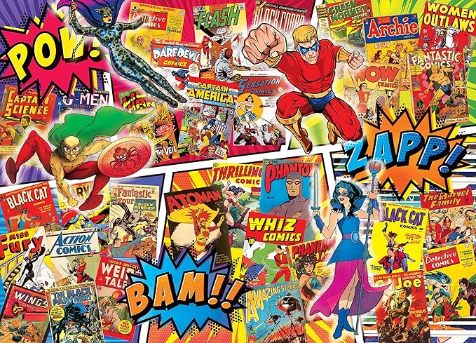 MasterPieces 1000 Piece Collage Jigsaw Puzzle for Adults - Superhero Sanctum - Fun Vintage Comic Book Covers - 19.25"x26.75"