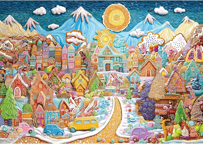 Christmas Cookies Puzzle for Adults 1000 Pieces, Art Gingerbread Village Jigsaw Puzzles Challenging Puzzle Perfect for Game Nights, 27.5 x 19.7 inch